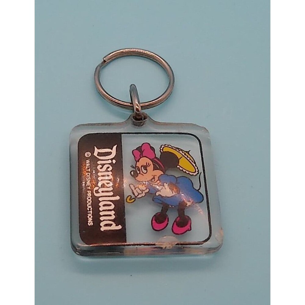 Disney Minnie Mouse Disneyland Keychain Clear Plastic 1.5" x 1.5" square